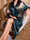 Dark Green Hand Painted Lotus 3/4 Sleeves Women's Elegant Robes