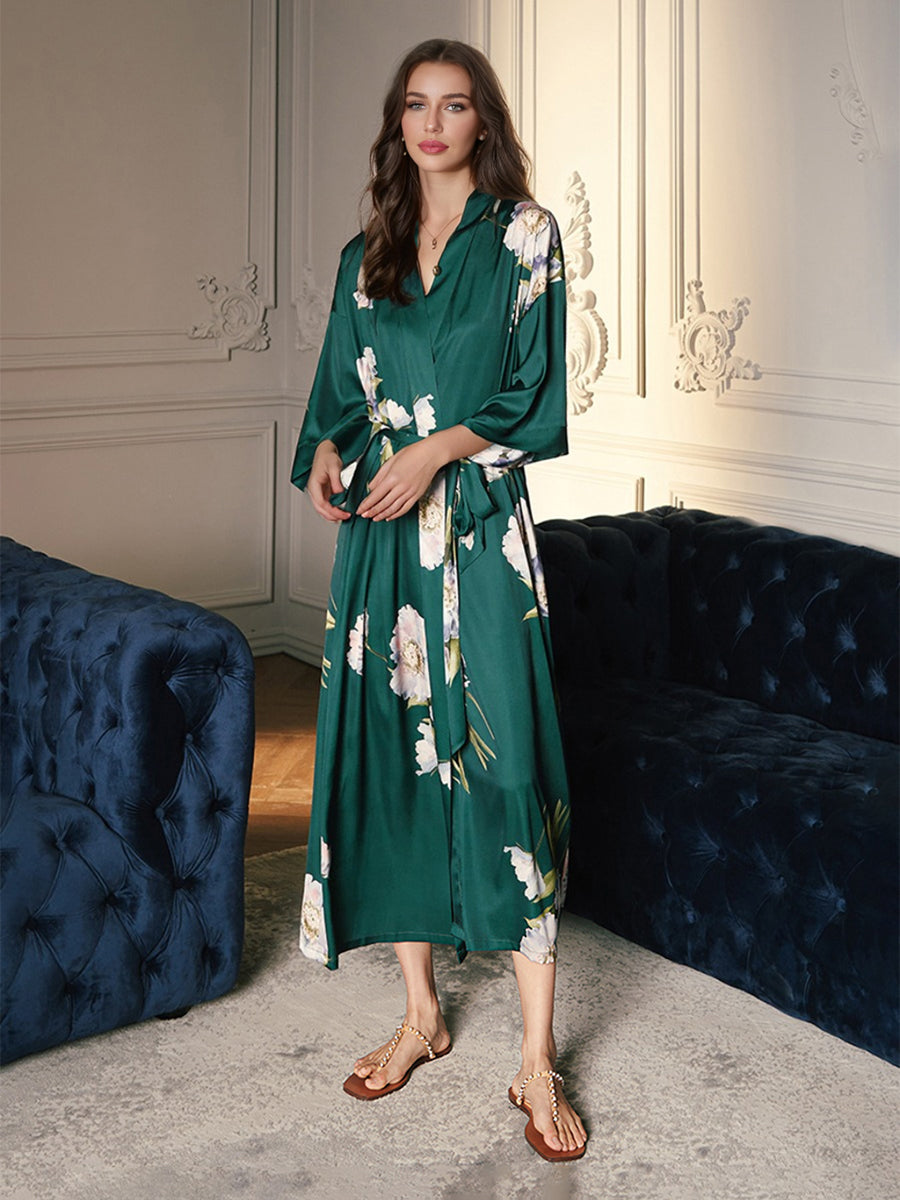 Hand Painted Watercolor Flower Tea-Length  Women's Robes
