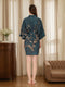 Dark Blue Hand Painted Plum Flower Short/Mini Women's Robes