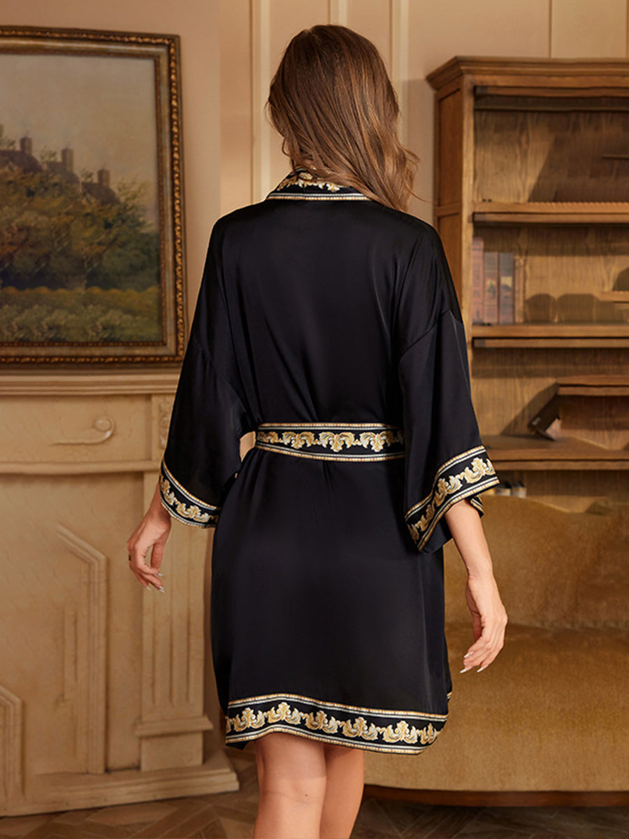 Black Contrast Placket Printed Floral Short/Mini Women&