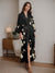 Black Printed Magnolia 3/4 Sleeves Long Women's Robe
