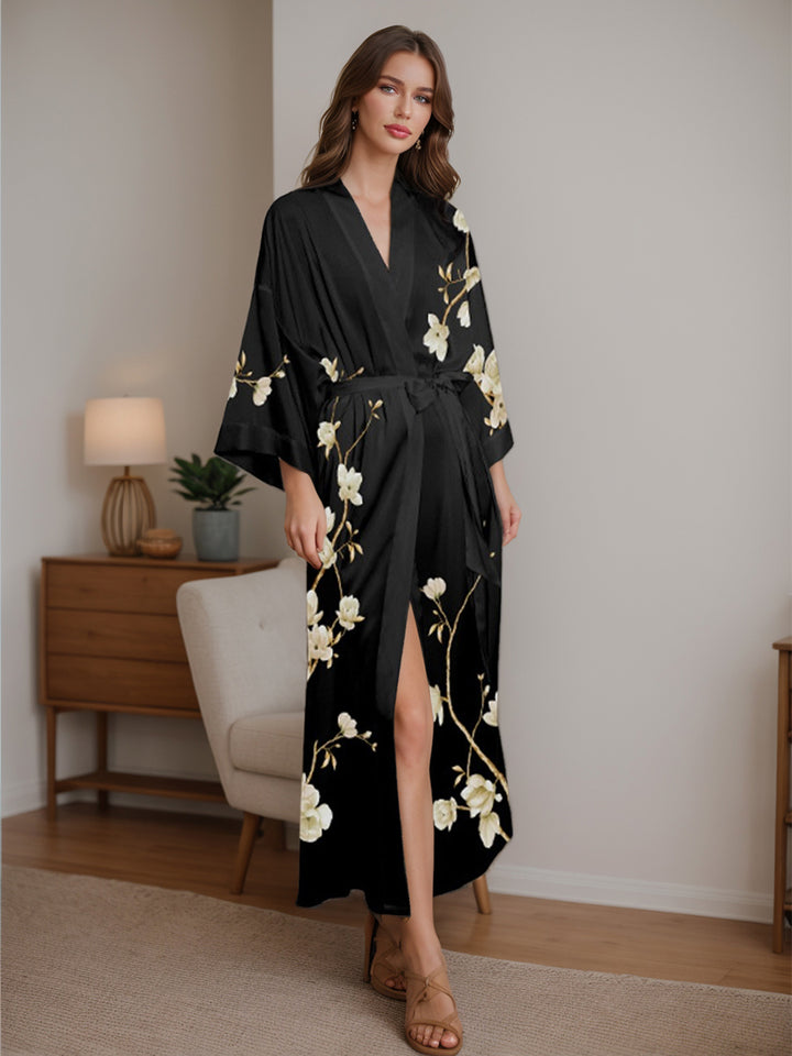 Black Printed Magnolia 3/4 Sleeves Long Women&