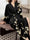 Black Printed Magnolia 3/4 Sleeves Long Women's Robe