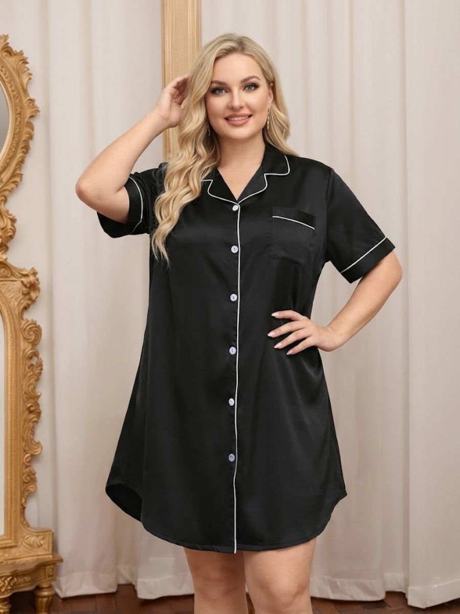 Women's Black Short Sleeves Comfortable Mini Robe