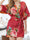 Red Printed Peony Half Sleeves Short Women's Bridesmaid Robes