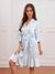 Women's V-Neck Half Sleeves Knee-Length Bridal Robes with Ruffles