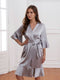 Women's V-Neck Half Sleeves Knee-Length Bridal Robes with Ruffles