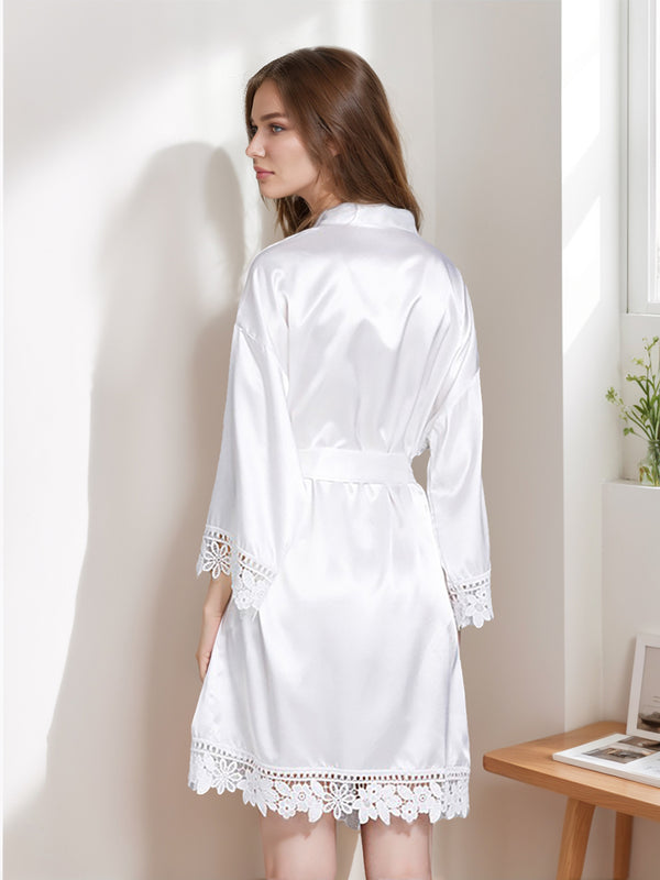 Women's Long Sleeves Short/Mini Bridal Robes with Appliques
