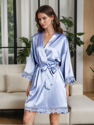 Women's Long Sleeves Short/Mini Bridal Robes with Appliques