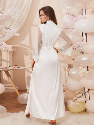 White Long Lace Sleeves Ankle-Length Elegant Bride Robes