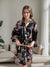 Black 3/4 Sleeves Knee-Length Printed Peacock Women's Robes