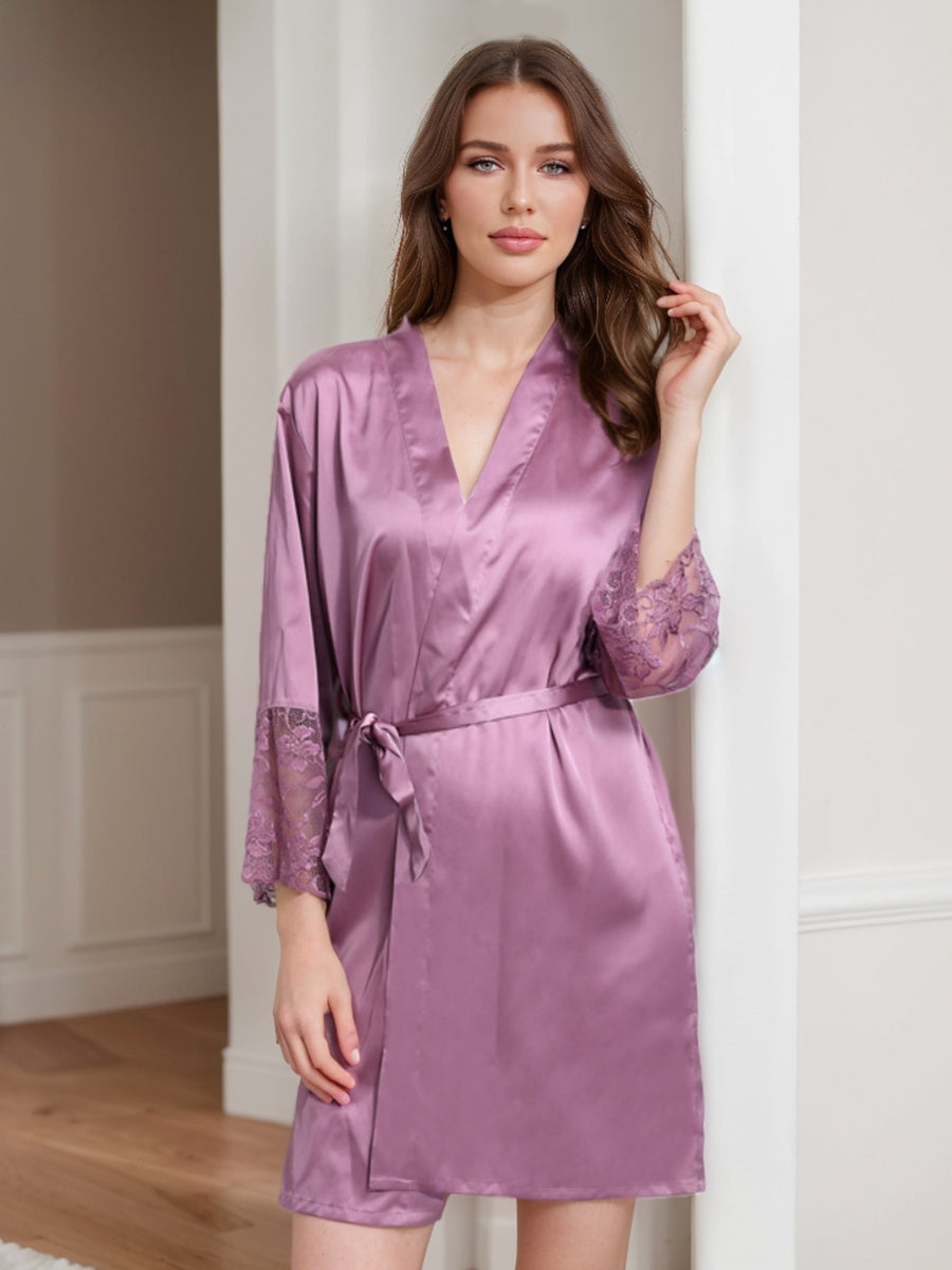 Women's Long Sleeves Short/Mini Solid Colored Lace Elegant Robes