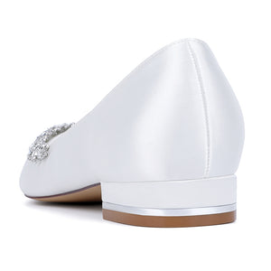 Women's Silk Satin Closed Toe With Rhinestone Flat Heel Wedding Shoes