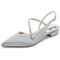 Women's Silk Satin With Ankle Strap Closed ToeRhinestone  Flat Heel Evening Shoes