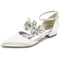 Women's Silk Satin With Rhinestone Ankle Strap Closed Toe Flat Heel Party Shoes