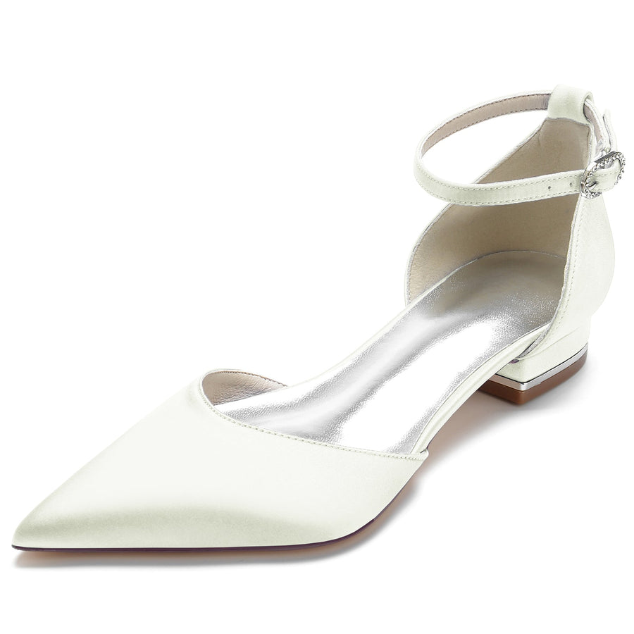 Women's Silk Satin With Ankle Strap Lace Closed Toe Flat Heel Party Shoes