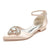 Women's Silk Satin Closed Toe With Ankle Strap Rhinestone Flat Heel Wedding Shoes
