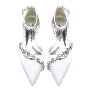 Women's Silk Satin With Ankle Strap Rhinestone Closed Toe Flat Heel Party Shoes