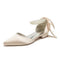 Women's Silk Satin With Ankle Strap Lace-up Pearl Closed Toe Flat Heel Evening Shoes