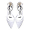 Women's Lace Silk Satin With Rhinestone Ankle Strap Closed Toe Flat Heel Evening Shoes