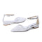 Women's Lace Silk Satin With Rhinestone Ankle Strap Closed Toe Flat Heel Evening Shoes