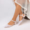 Women's Lace Silk Satin With  Closed Toe Ankle Strap Flat Heel Evening Shoes