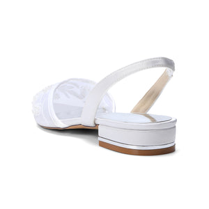 Women's Silk Satin With Lace Closed Toe Ankle Strap Flat Heel Evening Shoes