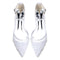 Women's Silk Satin With Lace Rhinestone Ankle Strap Closed Toe Flat Heel Evening Shoes