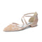 Women's Silk Satin With Lace Ankle Strap Closed Toe Flat Heel Evening Shoes