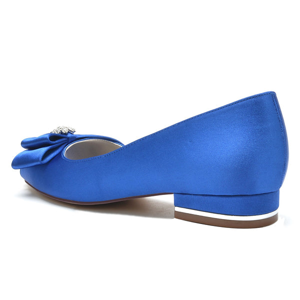 Women's Silk Satin With Flower Rhinestone Peep Toe Flat Heel Wedding Shoes