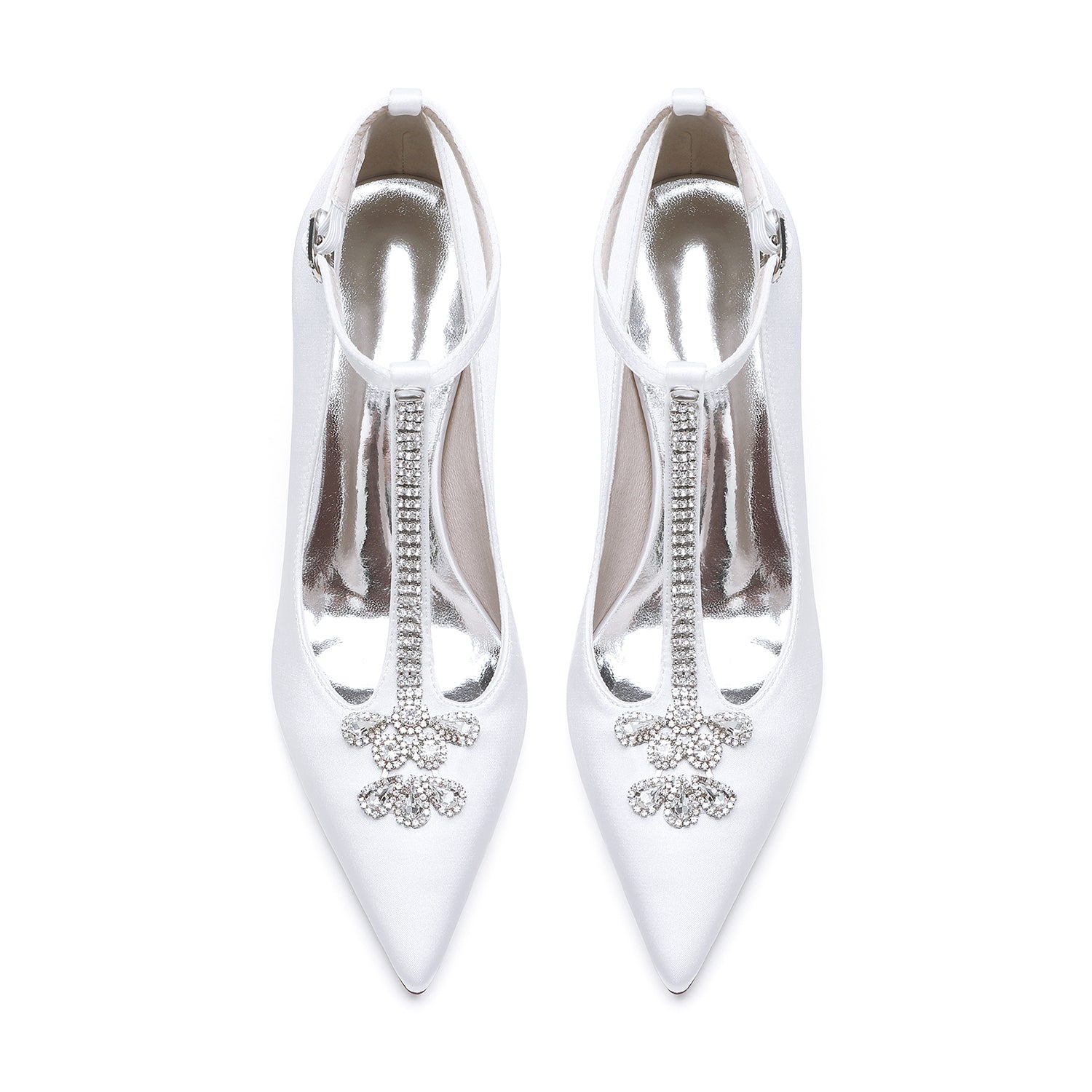 Women's Silk Satin Ankle Strap With Rhinestone Closed Toe Stiletto Heel Evening Shoes