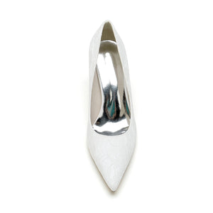 Women's Lace Silk Satin With Lace Closed Toe Stiletto Heel Party Shoes