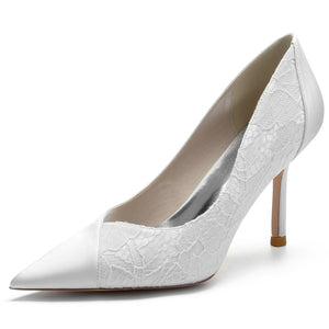 Women's Silk Satin Lace Closed Toe With Stiletto Heel Party Shoes