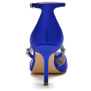 Women's Ankle Strap Silk Satin With Ankle Strap Rhinestone Closed Toe Stiletto Heel Evening Shoes