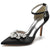 Women's Silk Satin Ankle Strap Rhinestone Closed Toe Stiletto Heel Wedding Shoes
