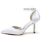 Women's Silk Satin With Ankle Strap Pearl Rhinestone Tassel Closed Toe Stiletto Heel Party Shoes