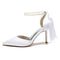 Women's Silk Satin With Pearl Closed Toe Ankle Strap Lace-up Stiletto Heel Wedding Shoes