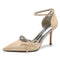 Women's Ankle Strap Silk Satin With Bowknot Rhinestone Closed Toe Stiletto Heel Evening Shoes
