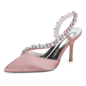 Women's Silk Satin Rhinestone Closed Toe With Rhinestone Stiletto Heel Evening Shoes