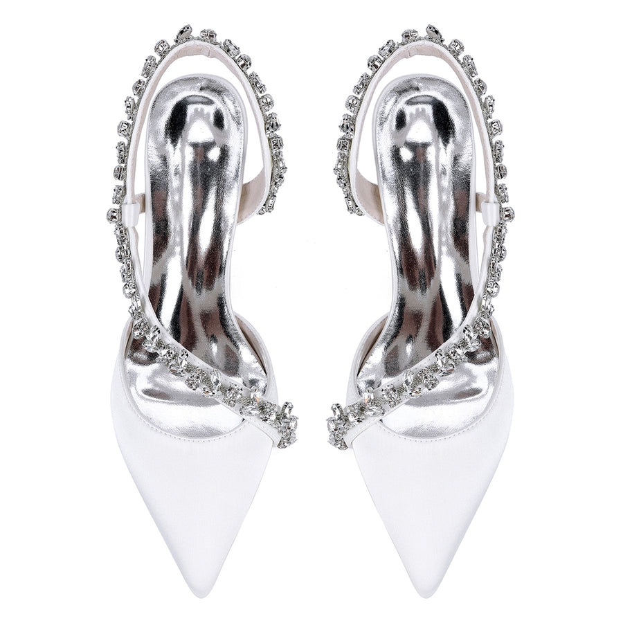 Women's Silk Satin Rhinestone Closed Toe With Rhinestone Stiletto Heel Evening Shoes