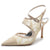 Women's Silk Satin With Ankle Strap Lace Closed Toe Stiletto Heel Party Shoes
