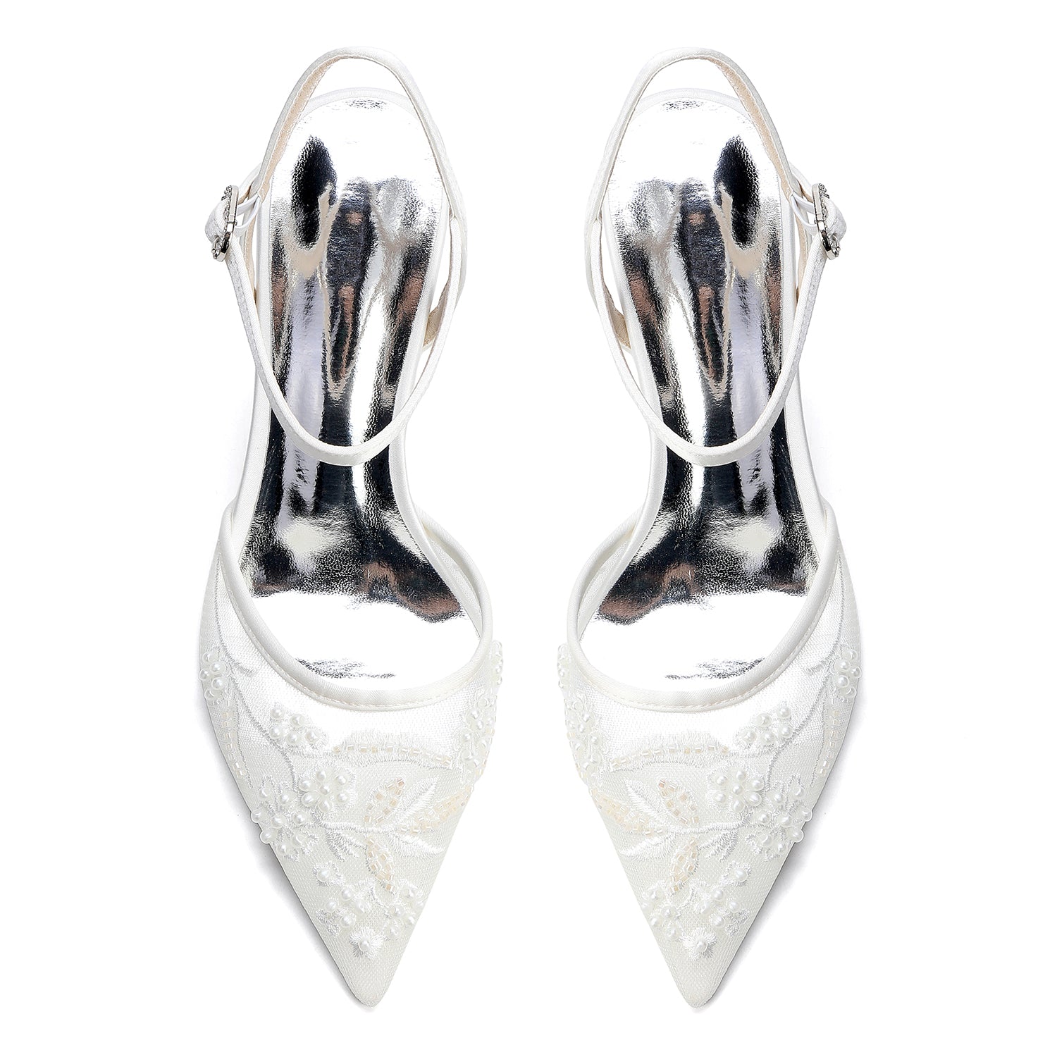Women's Lace Silk Satin With Ankle Strap Closed Toe Stiletto Heel Evening Shoes