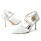 Women's Lace Silk Satin With Closed Toe Ankle Strap Stiletto Heel Evening Shoes