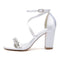 Women's Silk Satin With Ankle Strap Rhinestone Peep Toe Chunky Heel Party Shoes
