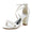 Women's Silk Satin With Ankle Strap Pearl Rhinestone Peep Toe Chunky Heel Wedding Shoes