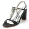 Women's Silk Satin With Ankle Strap Peep Toe Rhinestone Chunky Heel Wedding Shoes