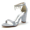 Women's Silk Satin With Ankle Strap Rhinestone Tassel Peep Toe Chunky Heel Wedding Shoes