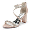 Women's Silk Satin With Ankle Strap Peep Toe Chunky Heel Rhinestone Party Shoes