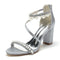 Women's Silk Satin With Ankle Strap Pearl Rhinestone Tassel Peep Toe Chunky Heel Party Shoes