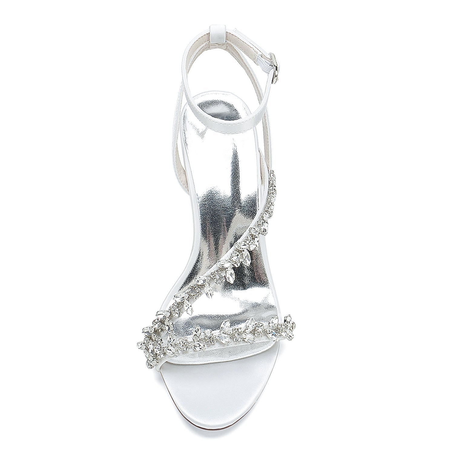 Women's Silk Satin With Ankle Strap Rhinestone Peep Toe Chunky Heel Evening Shoes